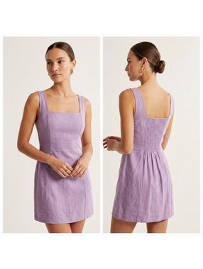 Old Navy Womens Linen Square Neck Sleeveless Lavender Mini Dress Summer Size L